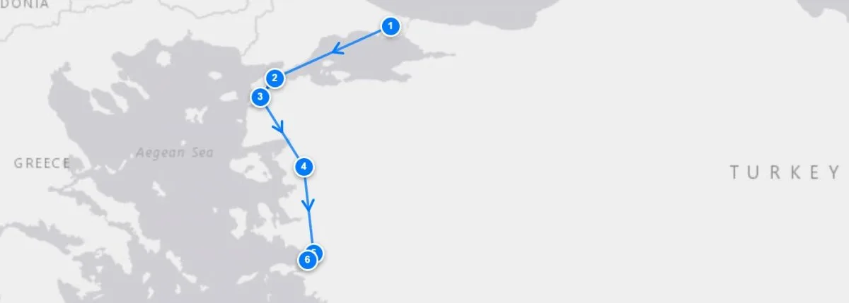 Istanbul To Gallipoli, Troy, And Pergamon route map